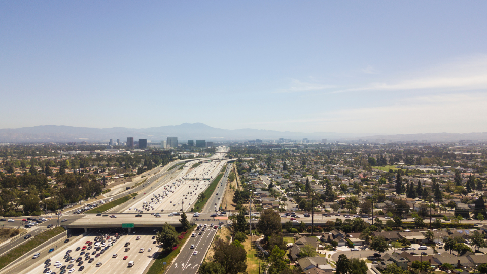 Aerial view of the 405 Freeway in Orange County